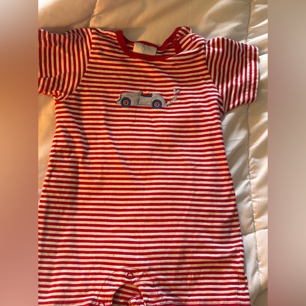 Little English striped romper; size 2